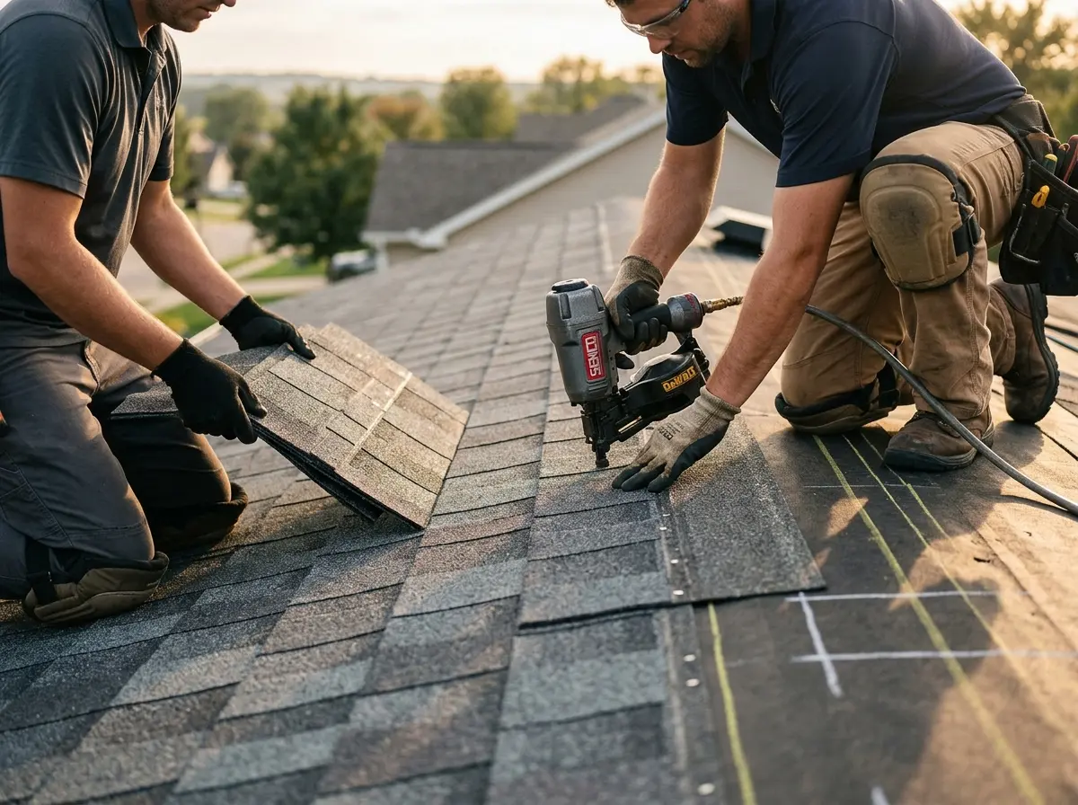 Professional roofer working on a residential roof in Lower Swatara